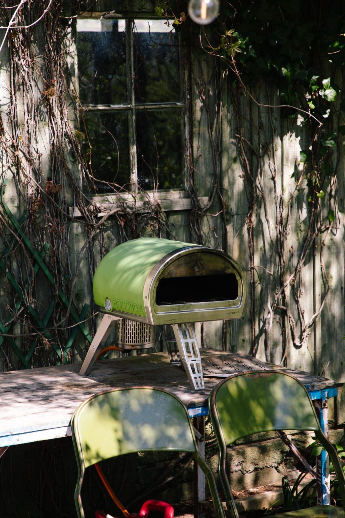 Our green outdoor pizza oven, ready for our guests staying at the Cuttieshillock Cottage to use.