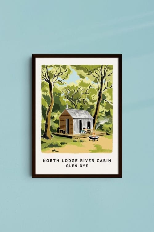 River Cabin Print by Callie Jones