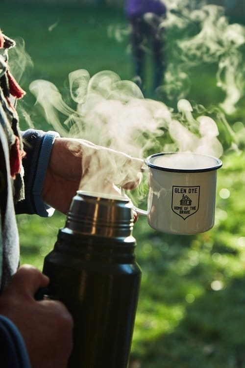 A steaming cup of coffee